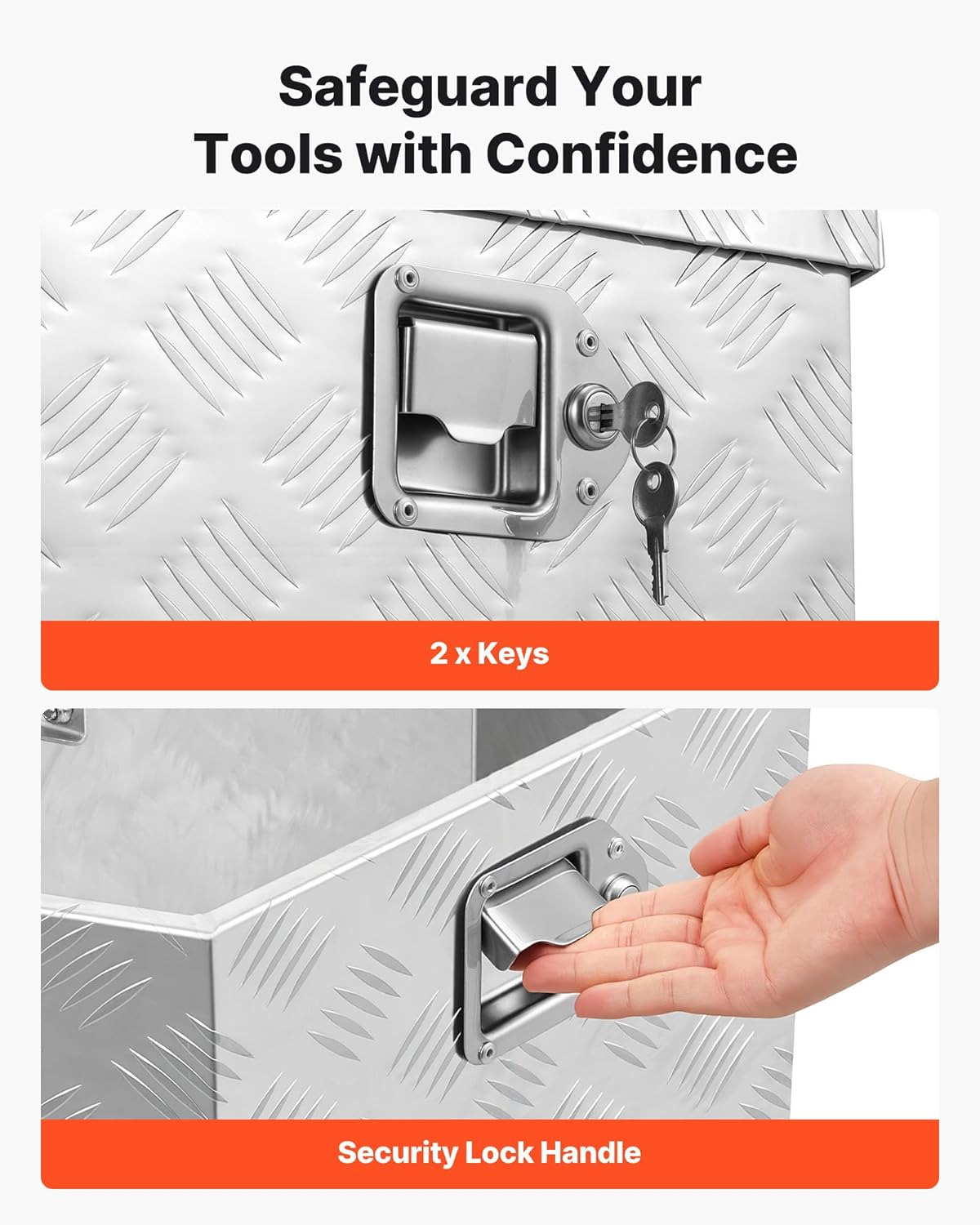 VEVOR Trailer Tongue Box, Heavy Duty Trailer Tongue Tool Box Storage Organizer with Lock & Keys, Utility Tool Chest for Pickup Truck Bed, RV, SUV, Off-Road Vehicle, Aluminum, 26" x 13" x 12", Silver