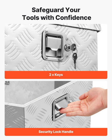VEVOR Trailer Tongue Box, Heavy Duty Trailer Tongue Tool Box Storage Organizer with Lock & Keys, Utility Tool Chest for Pickup Truck Bed, RV, SUV, Off-Road Vehicle, Aluminum, 26" x 13" x 12", Silver