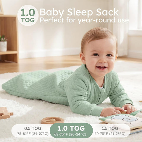 Yoofoss Long Sleeve Sleep Sack 0-6 Months,1.0 TOG Baby Wearable Blanket