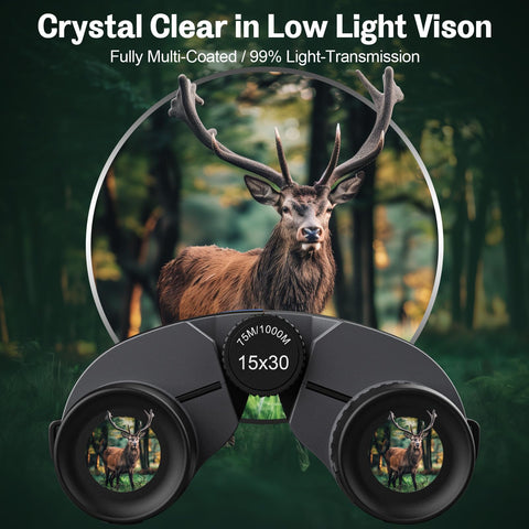 15x30 Compact Binoculars for Adults and Kids - Occer Large View High Powered Binoculars for Bird Watching - Lightweight Easy Focus Binoculars with Low Light Vision for Outdoor Hunting Travel - Black