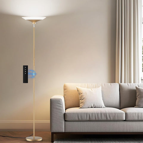 SIBRILLE Torchiere Floor Lamp - 72" Tall LED Standing Lamp with Remote/Button Control, 1800Lm, 3000-6500K, 30W Dimmable Modern Corner Floor Light for Living Room Bedroom Office Apartment, Golden