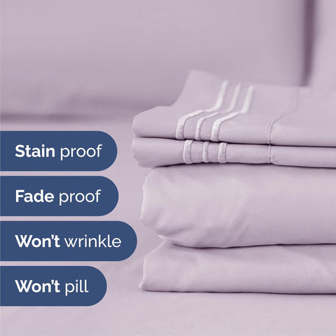 Queen Size 4 Piece Sheet Set - Breathable & Cooling Sheets - Light Lavender