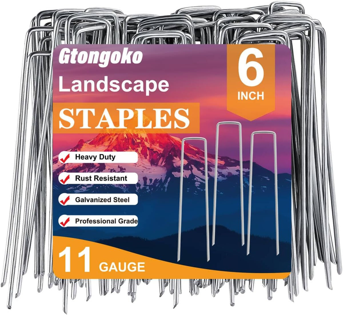 Gtongoko 120 Pack Landscape Staples 6 Inch, Galvanized Garden Stakes