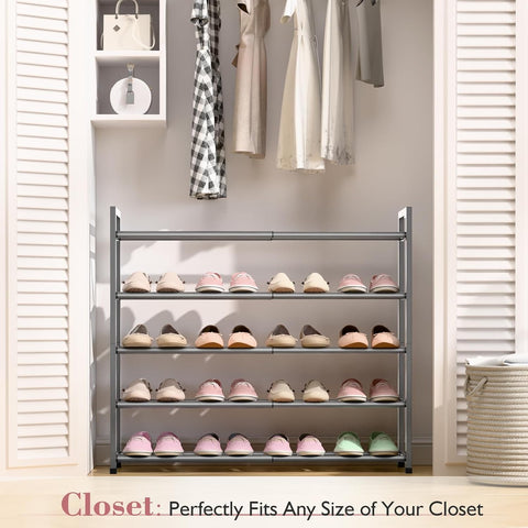 Bumusty 5 Tier Expandable Shoe Rack for Closet, Grey