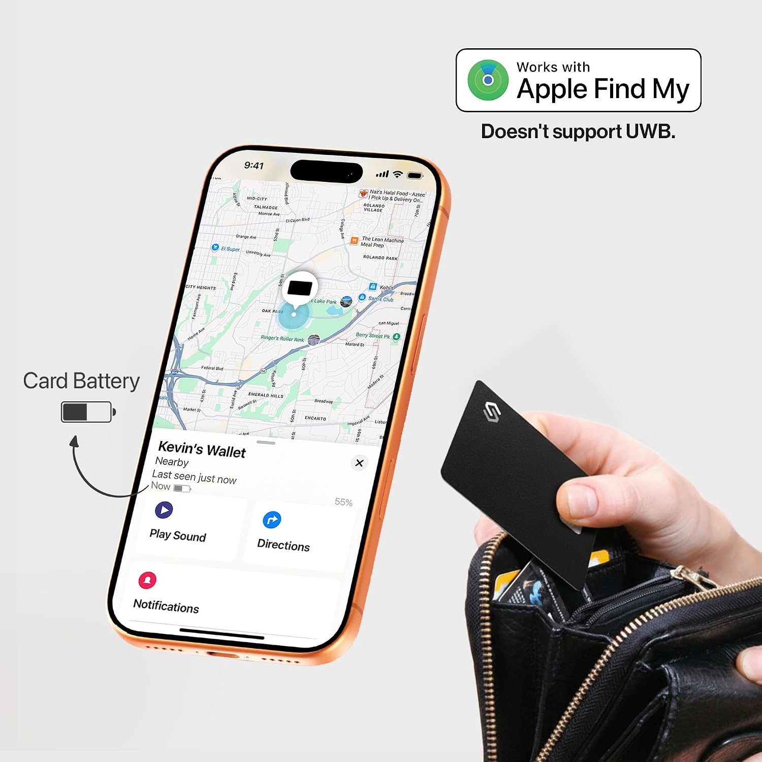 SPOTMINDERS Apple MFi Certified Wallet Tracker PRO Works with Apple Find My IP68 Rechargeable Tracking Card for Wallet Luggage Passport 0.07in Slim Credit Card Design Item Finder