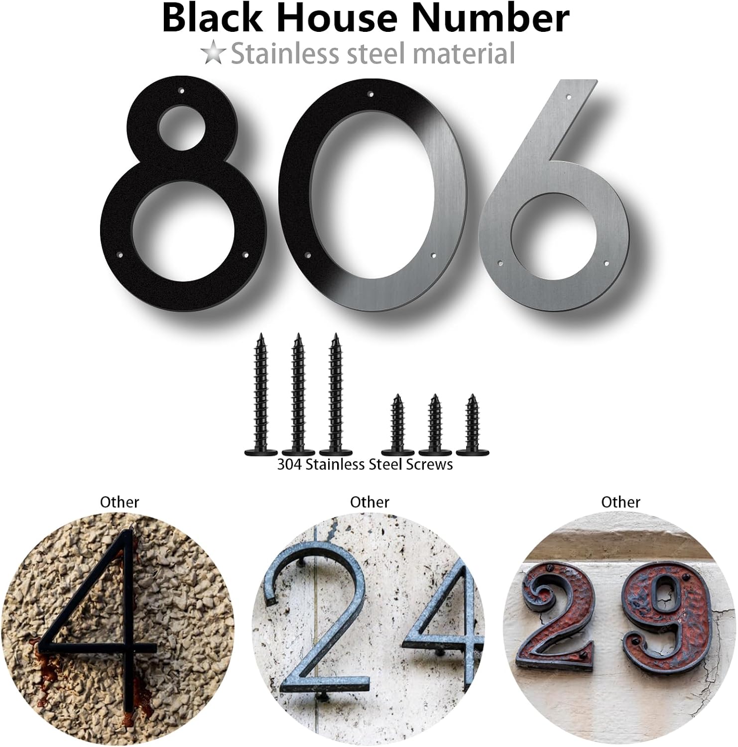 Metal House Numbers, Stainless Steel for Outside, Mailbox Numbers, Black 7