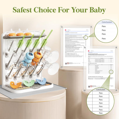 Lifewit 15-Hooks Baby Bottle Drying Rack with Drain Mat for Countertop