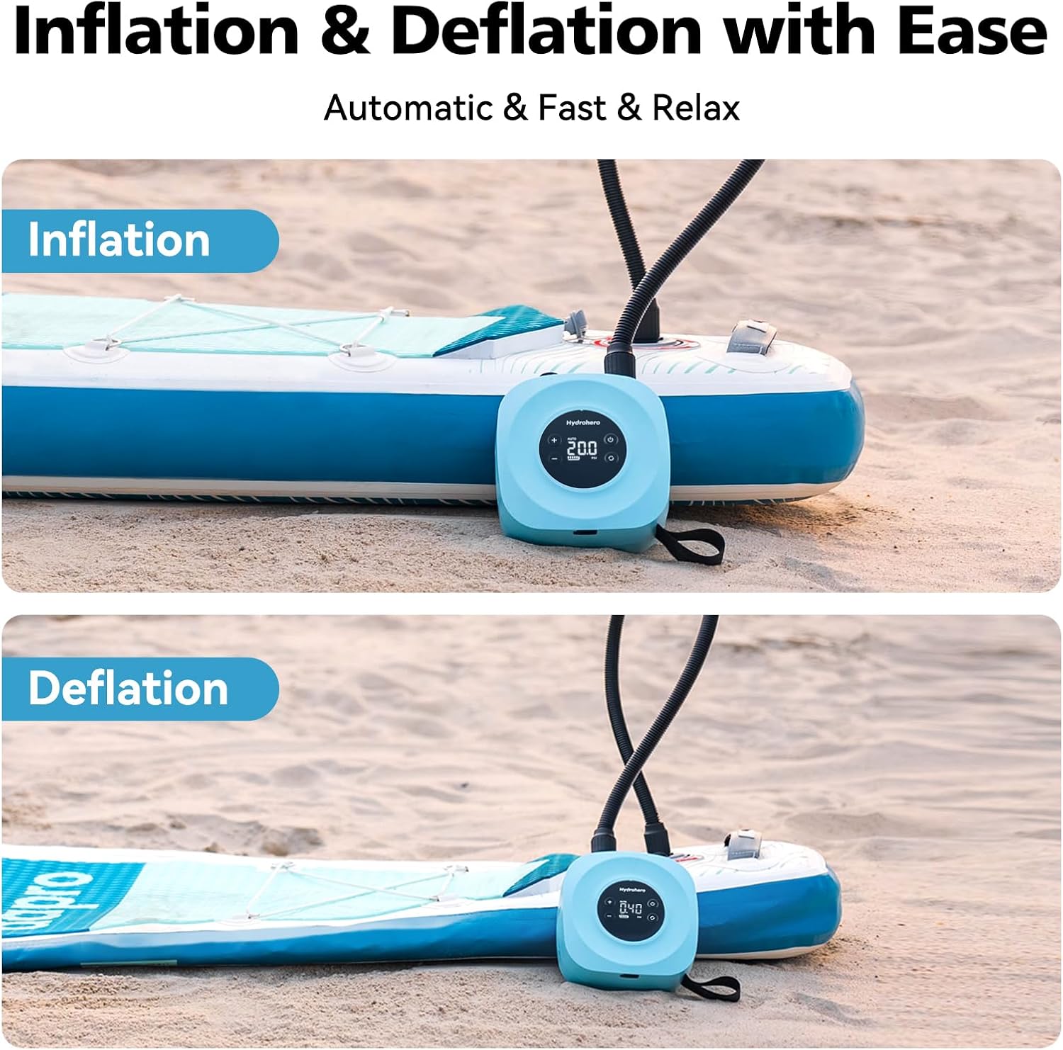 Hydrohero Electric Paddle Board Pump, 20 PSI Rechargeable SUP Pump