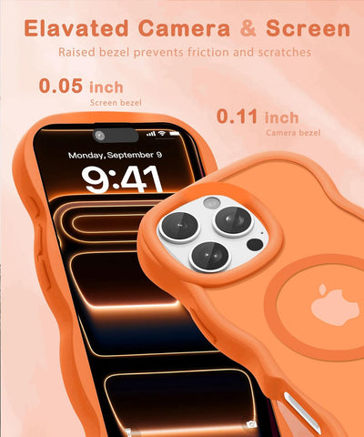 for iPhone 16 Pro Case for Magsafe Wavy Frame Cute, Orange
