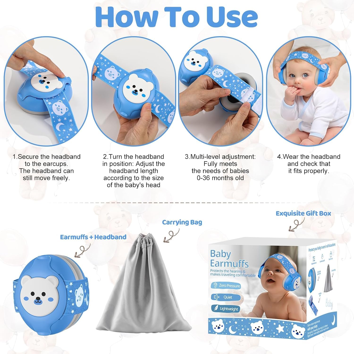 YomauiYee Baby Earmuffs-Infant Ear Protection for Babies 0-36 Months,Infant Headphones with Little Bear Design Noise Cancelling Headphones for Improves Sleep,Baby Travel Essentials for Airplane/Sleep
