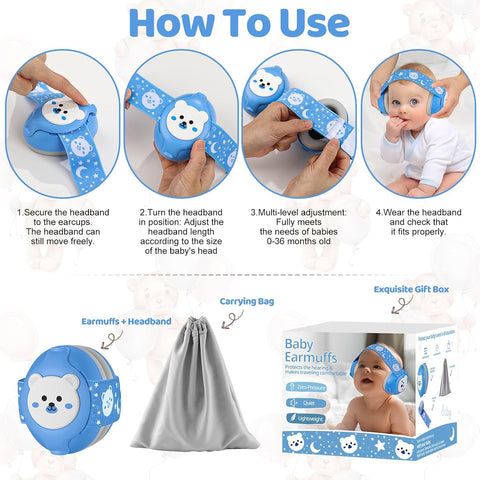 YomauiYee Baby Earmuffs-Infant Ear Protection for Babies 0-36 Months,Infant Headphones with Little Bear Design Noise Cancelling Headphones for Improves Sleep,Baby Travel Essentials for Airplane/Sleep