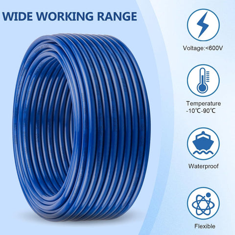 THHN Wire 4 Gauge 25 FT, 4 AWG Stranded OFC Copper Electrical Building Wire with Nylon Jacket PVC Insulation, Rated 600V for Residential, Industrial, CNC, Ground (4 Gauge, Blue)