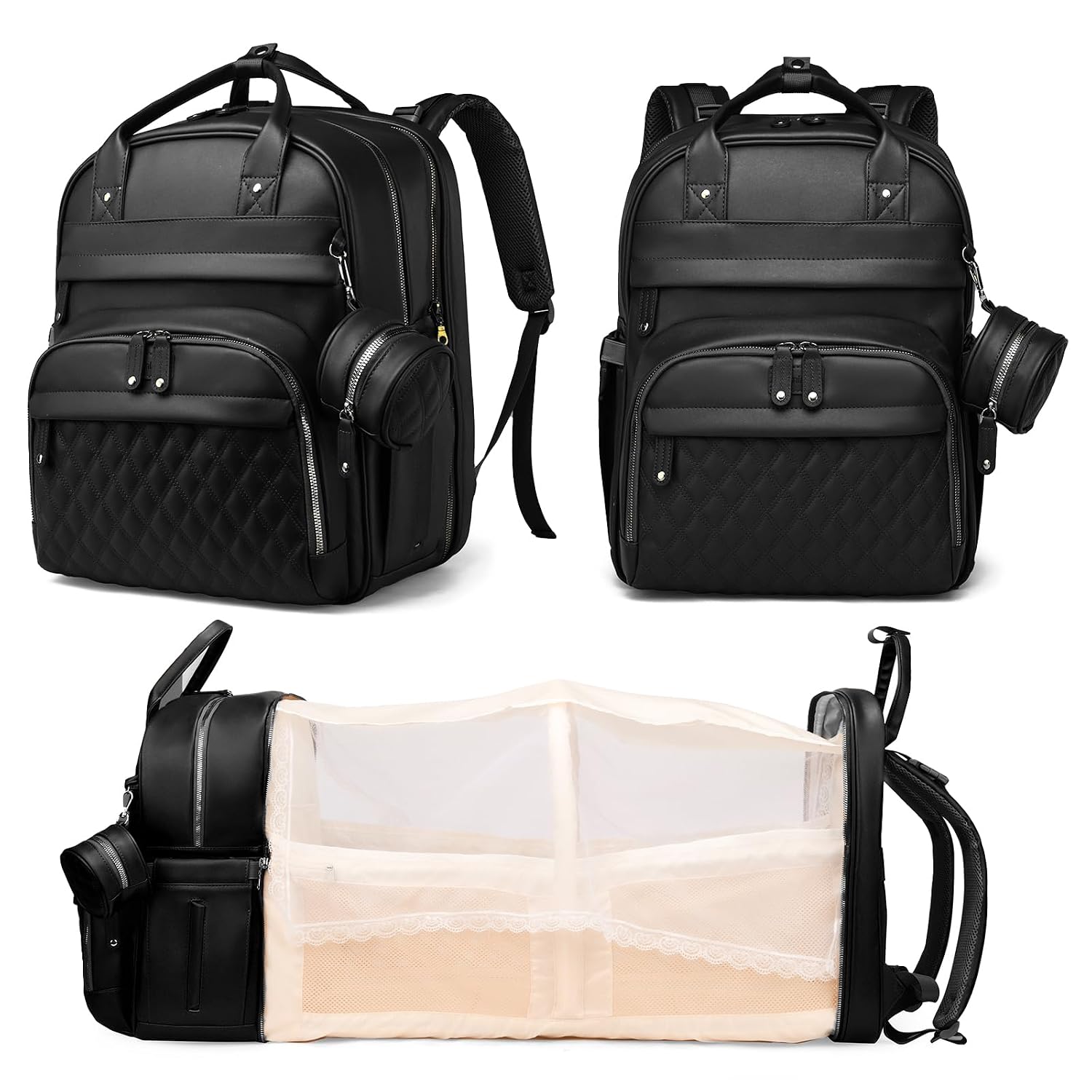 Astro alan Diaper Bag with Changing Station, Waterproof 3 in 1 Diaper Backpack with Foldable Changing Pad, Large Travel Backpack for Mom & Dad, Shower Gift for Baby Girl & Boy, Black