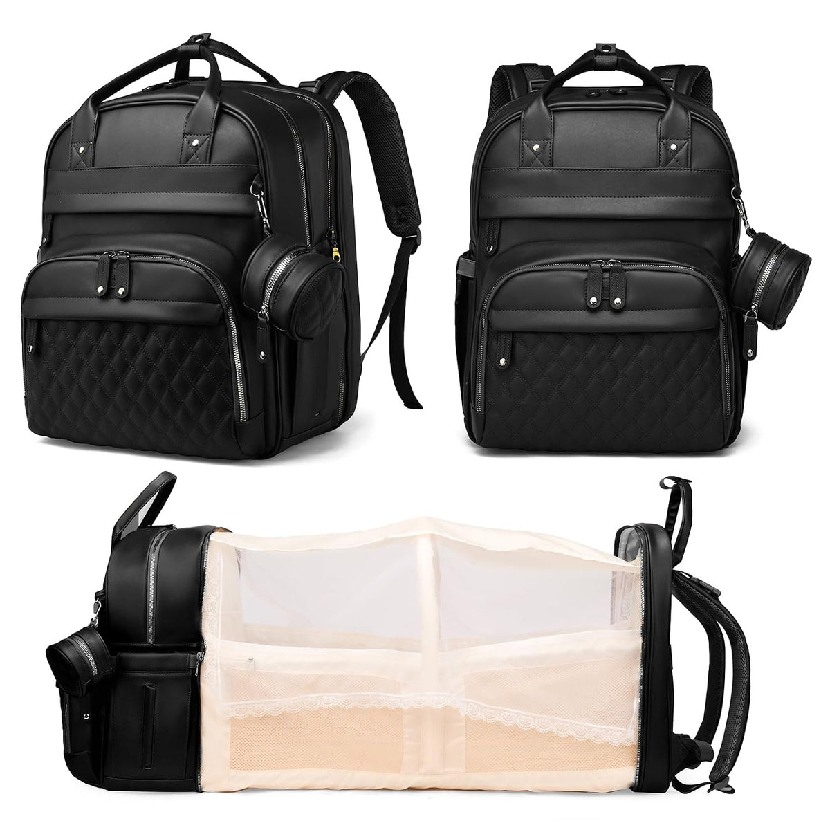Astro alan Diaper Bag with Changing Station, Waterproof 3 in 1 Diaper Backpack with Foldable Changing Pad, Large Travel Backpack for Mom & Dad, Shower Gift for Baby Girl & Boy, Black