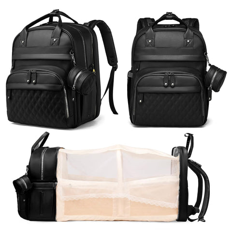 Astro alan Diaper Bag with Changing Station, Waterproof 3 in 1 Diaper Backpack with Foldable Changing Pad, Large Travel Backpack for Mom & Dad, Shower Gift for Baby Girl & Boy, Black
