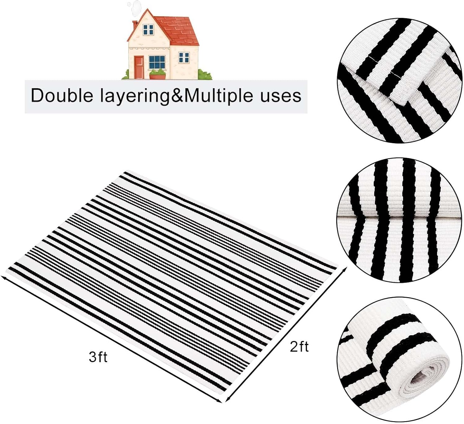 Front Door Mat 24"x35" Halloween Welcome Mat Black and White Outdoor Rug