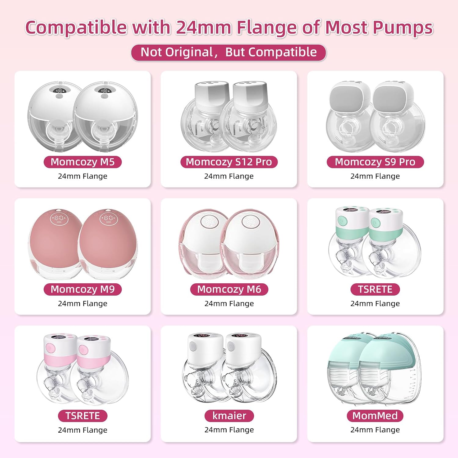 Flange Inserts 16mm for Medela,Spectra 24mm Shields/Flanges,Compatible with Momcozy M9/M5/M6/S12 Pro/S9 Pro Wearable Breast Pump,Reduce 24mm Nipple Tunnel Down to 16mm,4PCS
