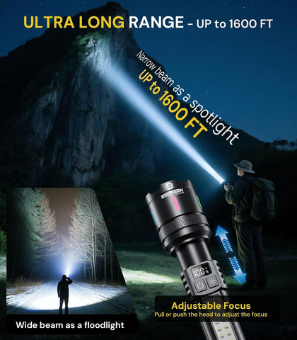 Esgreen Bright LED Rechargeable Flashlight High Lumen 20000 6 Inch - 2 Pack