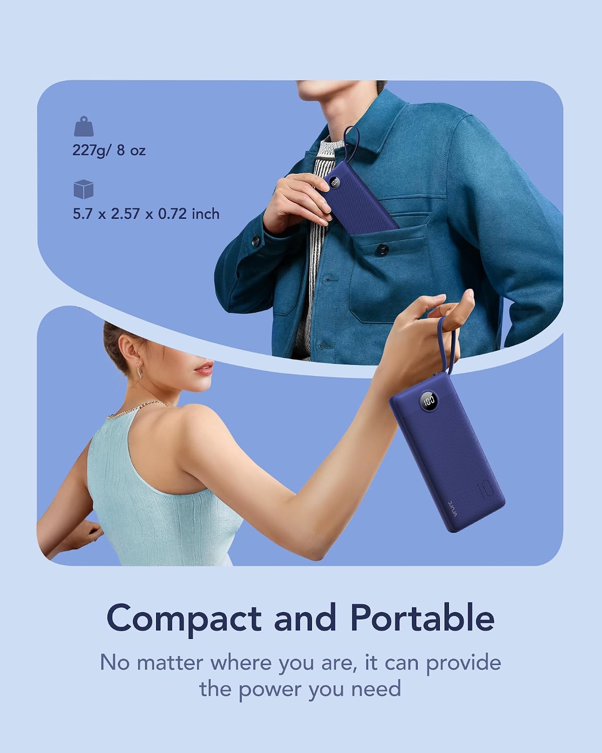VRURC Portable Charger, Built in 4 Cables & Lanyard Power Bank 10000mAh