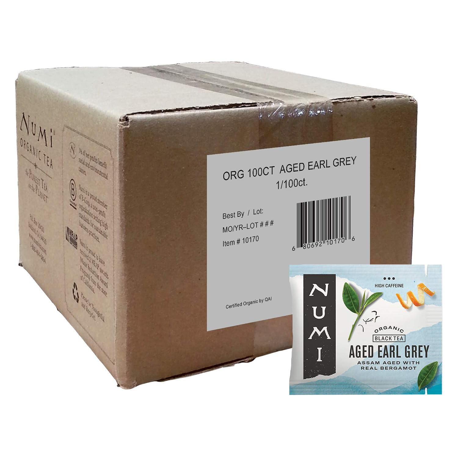 Numi Organic Aged Earl Grey Tea, 100 Black Tea Bags with Real Bergamot | Assam Black Tea with Bergamot Oil, Bright & Balanced