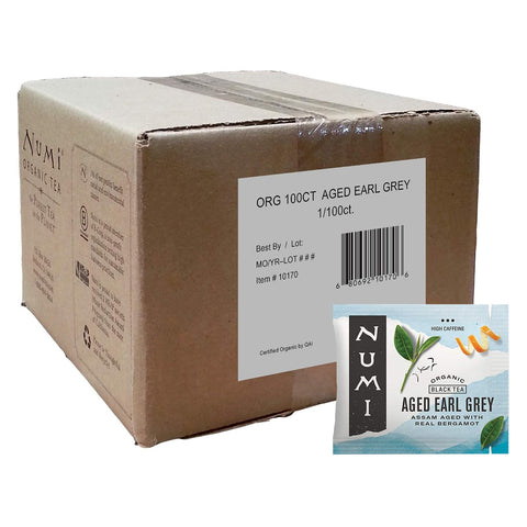 Numi Organic Aged Earl Grey Tea, 100 Black Tea Bags with Real Bergamot | Assam Black Tea with Bergamot Oil, Bright & Balanced