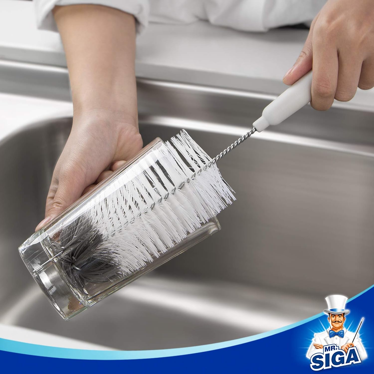 MR.SIGA 5 Pack Bottle Brush Cleaning Set with Storage Holder, White