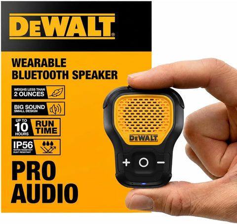 DEWALT Wearable Bluetooth Speaker, Clip-On Wireless Jobsite Pro, (Yellow)