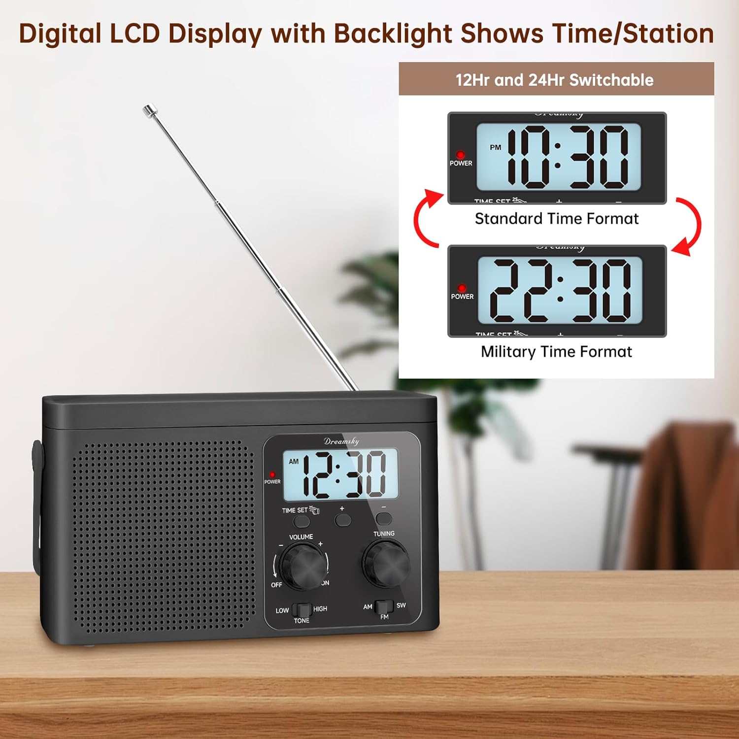 DreamSky AM FM Radio Portable Shortwave Radio Battery Powered/Plug in Wall