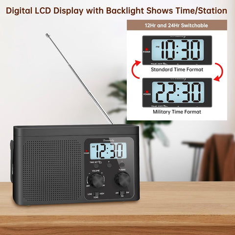 DreamSky AM FM Radio Portable Shortwave Radio Battery Powered/Plug in Wall