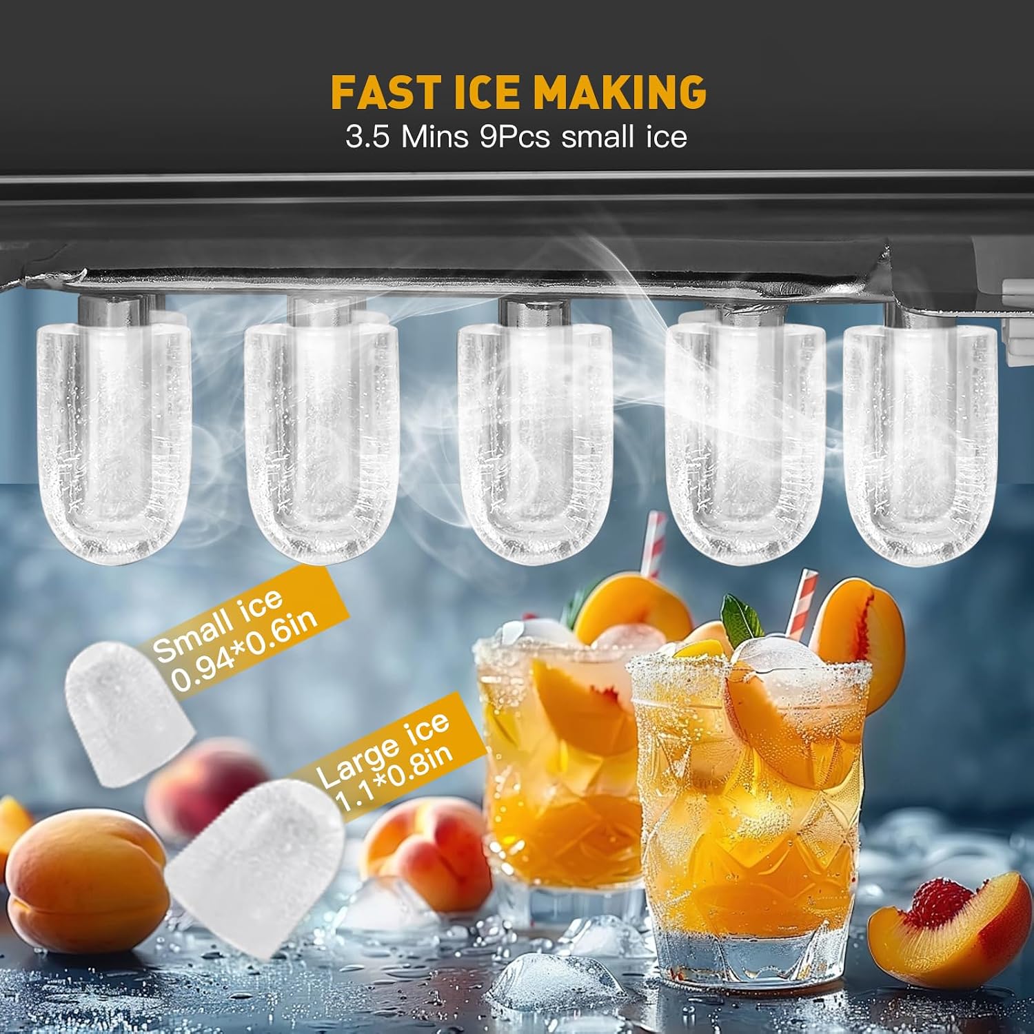 38lbs Per Day Countertop Ice Maker, 9 Ice Cubes in 3.5 Minutes, Self-Cleaning Portable Ice Machine with 2 Bullet Sizes for Kitchen, Camping, RV, and Party
