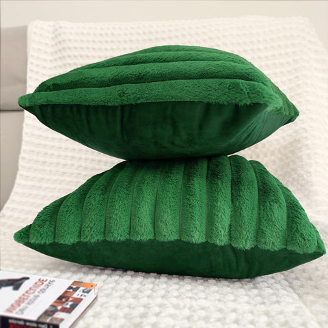 2 Pack 24x24 Pillow Cover Velvet Pillow Covers, Faux Fur Square Throw Pillow Covers for Living Room Decorations Throw Pillow Case, Throw Pillow Cover Cushion Cover for Sofa Bedroom Car, Dark Green