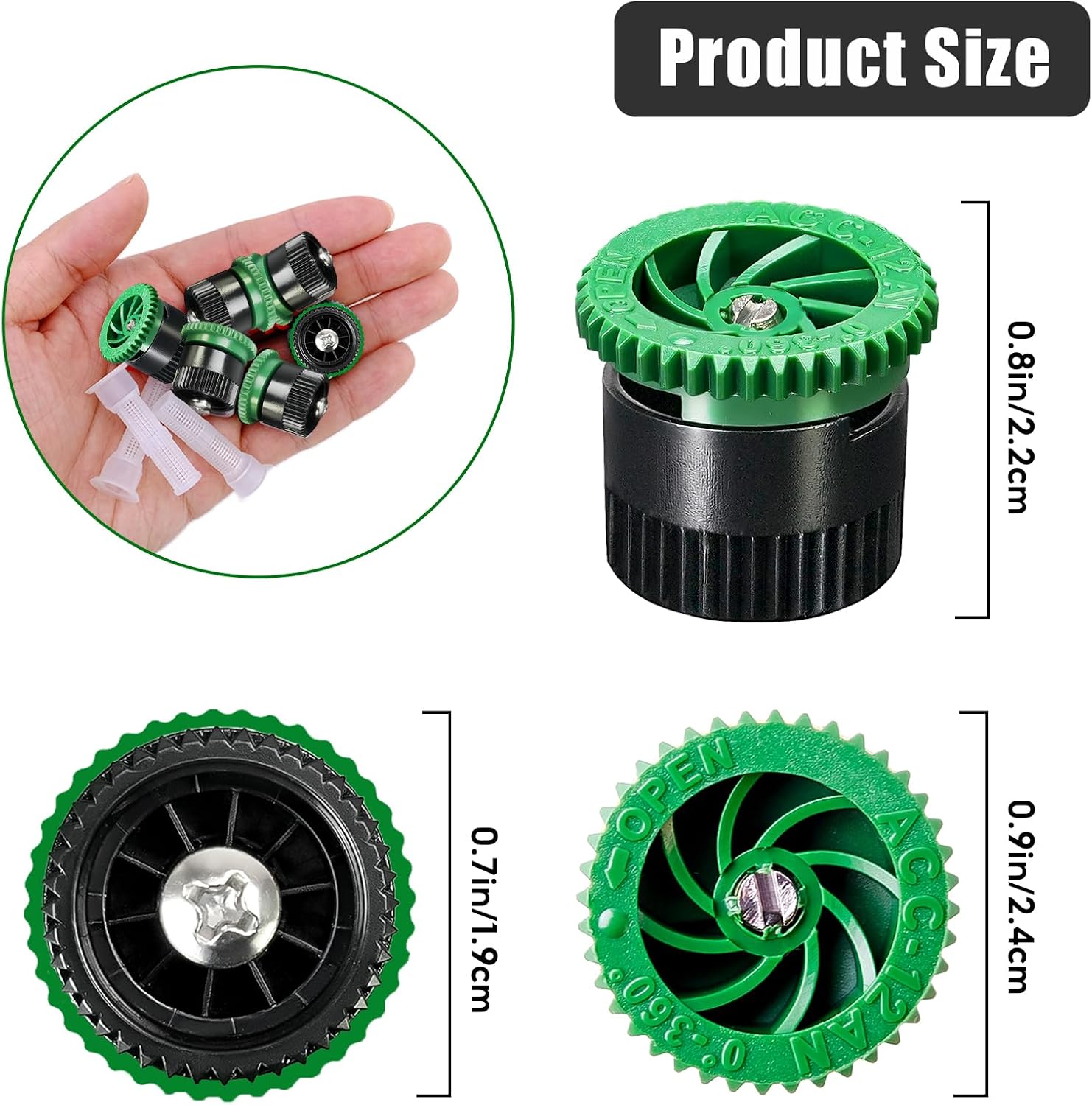 10 Pieces Variable Arc Nozzle, Pop-up Sprinkler Heads Replacement Compatible with Most of 360 Degree Adjustable Pop Up Sprinklers Spray Head for Garden Lawn Irrigation (12AN)