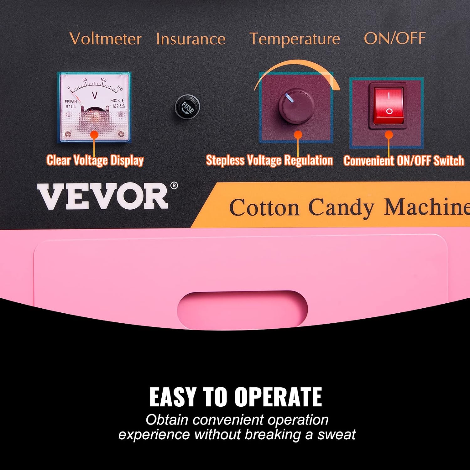 VEVOR Electric Cotton Candy Machine with Cover, 1000W Commercial Floss Maker w/Stainless Steel Bowl, Sugar Scoop and Drawer, Perfect for Home, Carnival, Kids Birthday, Family Party, Pink