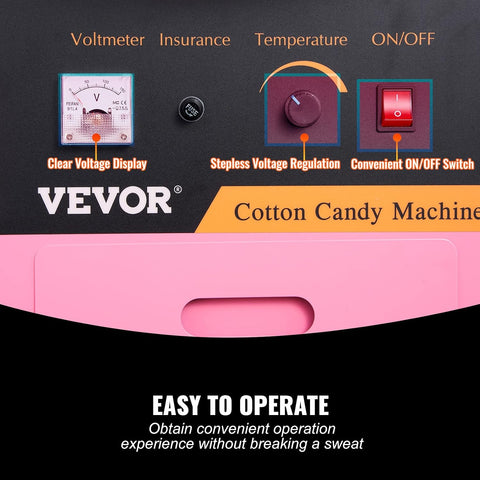 VEVOR Electric Cotton Candy Machine with Cover, 1000W Commercial Floss Maker w/Stainless Steel Bowl, Sugar Scoop and Drawer, Perfect for Home, Carnival, Kids Birthday, Family Party, Pink