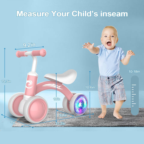 Gamfeiny Colorful Lighting Baby Balance Bike Toys for 1 Year Old Boy Girl Gifts, 10-36 Month Toddler Balance Bike, No Pedal 4 Silence Wheels & Soft Seat First Riding on Toys, 1st Birthday Gifts
