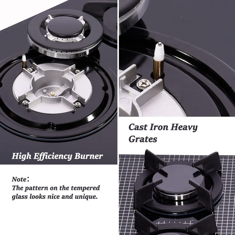 30-inch 5-Burner Built-in Gas Cooktop with Tempered Glass & Cast Iron Grates - LW5G01 (LPG/NG Convertible, Black)