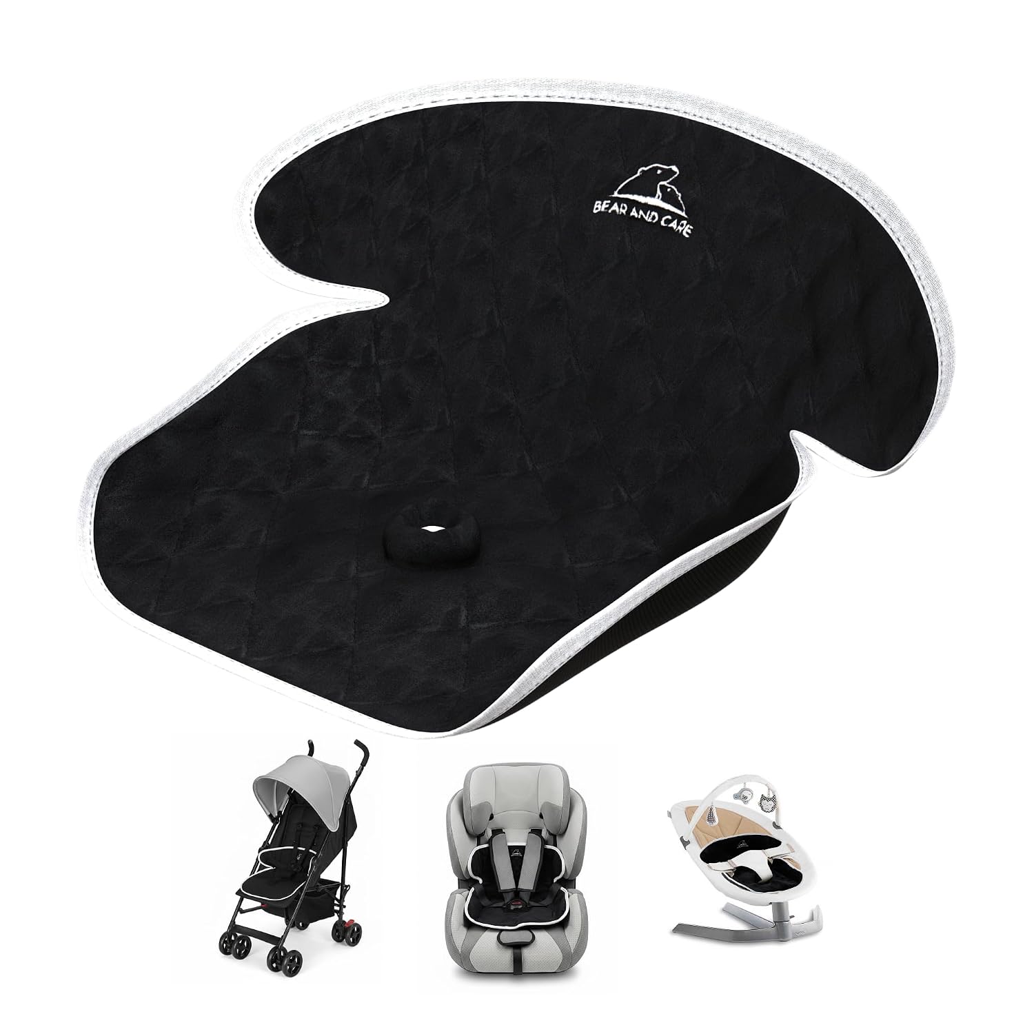 Bear and Care - Piddle Pads - Strollers, Bouncers & Car Seat Pad, Waterproof & Machine-Washable Cover on Car Potty for Toddler Toilet Training (Black, Pack of 1)