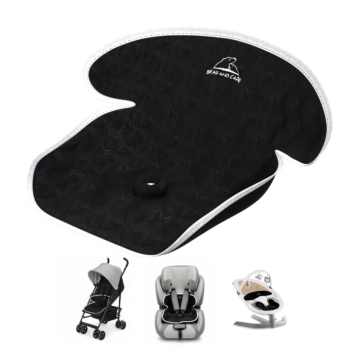 Bear and Care - Piddle Pads - Strollers, Bouncers & Car Seat Pad, Waterproof & Machine-Washable Cover on Car Potty for Toddler Toilet Training (Black, Pack of 1)