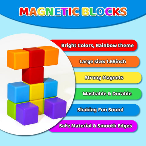 Magnetic Building Blocks Large, 1.65 inch Stacking Cubes for Toddlers
