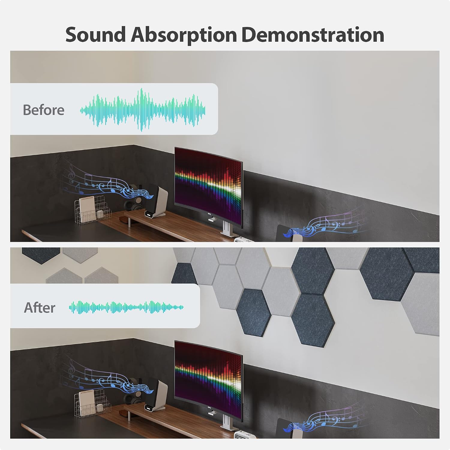 12 Pack Hexagon Acoustic Panels Self Adhesive Sound Proof Foam