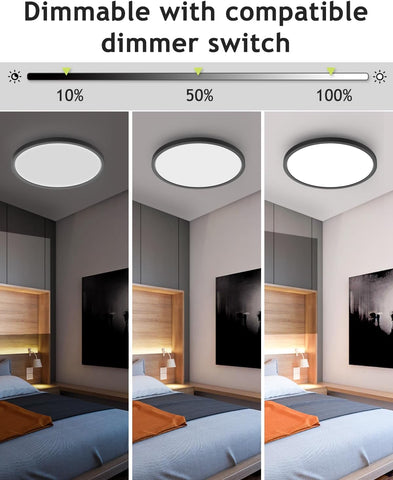 hepside 4PACK Flush Mount LED Ceiling Light Fixture Black, 12Inch 28Watt, Dimmable & 3000K-4500K-6000K Ceiling Lamp 3200LM Low Profile Ceiling Light for Kitchen Bedroom Hallway Porch