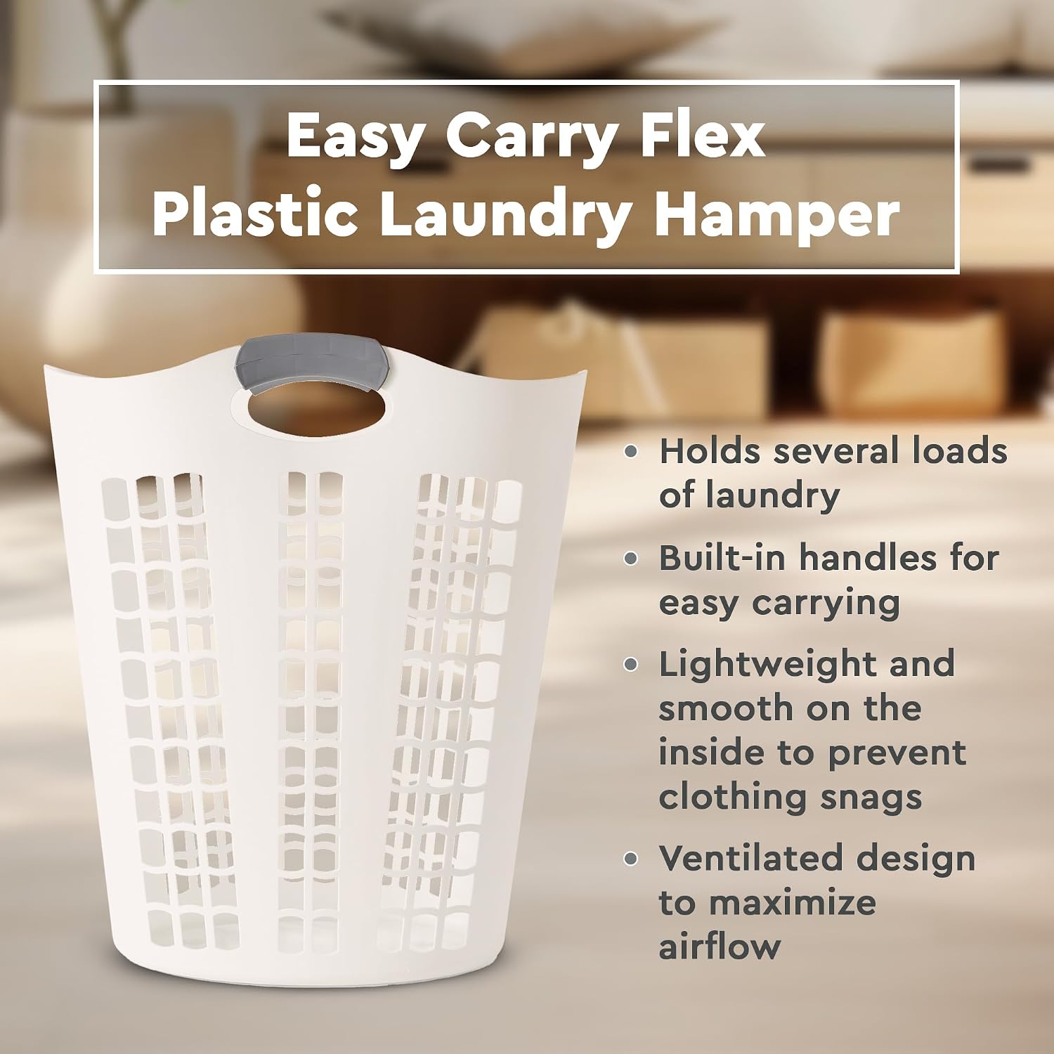 Gracious Living 4 Pack Easy Carry Flex Hamper, Large 87.5L Laundry Basket