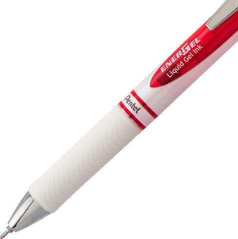Pentel EnerGel Pearl Retractable Liquid Gel Pen, Needle Tip (0.7mm) Medium Line, Red Ink, 2-Pk (BLN77WBP2B)