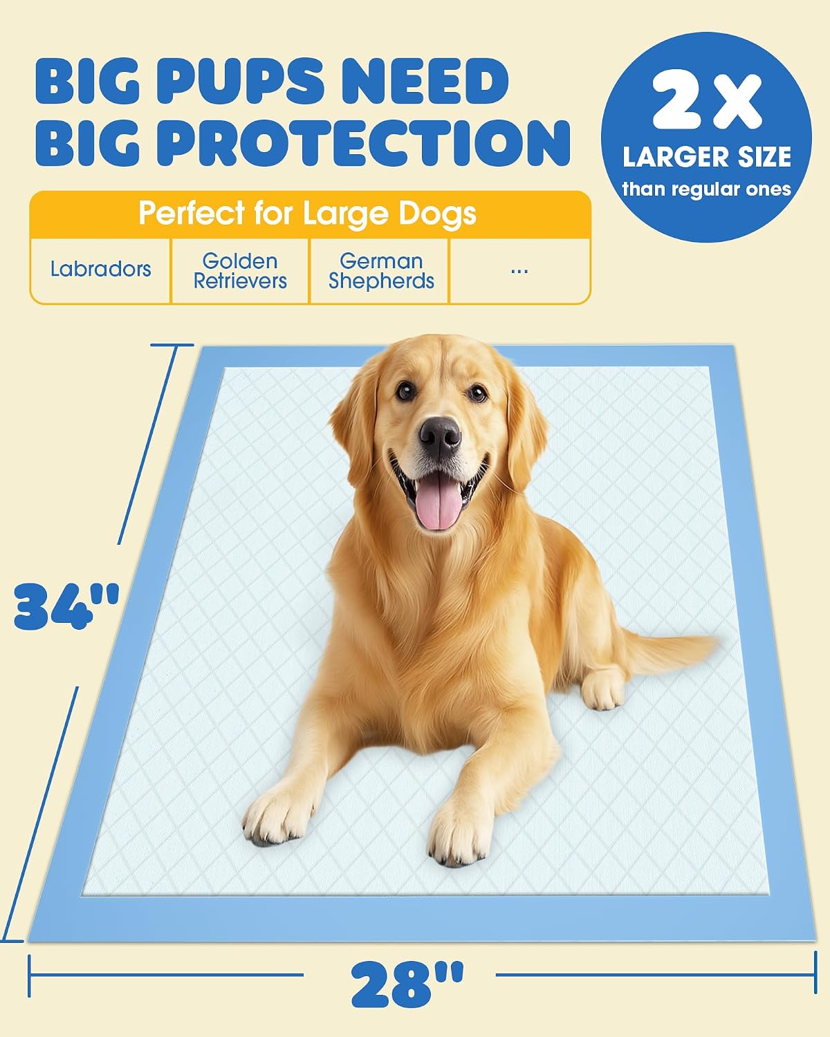 Powools Puppy Pads for Dogs, 34x28 in, 6-Layer Leakproof, 50-Pack, Thicker
