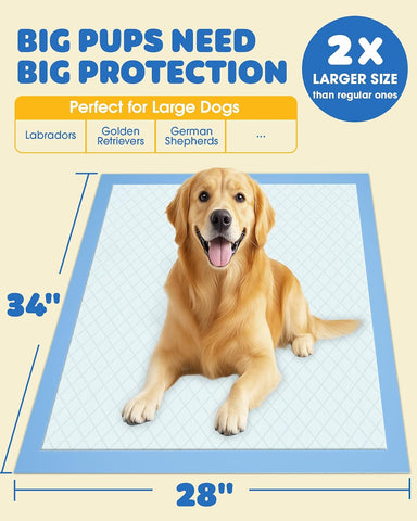 Powools Puppy Pads for Dogs, 34x28 in, 6-Layer Leakproof, 50-Pack, Thicker