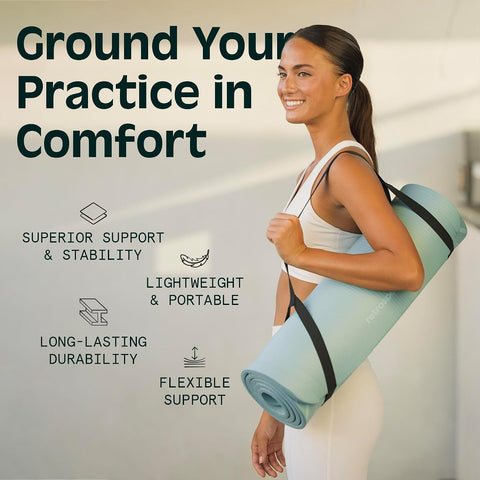 Retrospec Solana Yoga Mat Thick 1/2in Non-Slip Workout Mat with Nylon Strap - 72x24in Exercise Mat for Pilates, Stretching & Fitness - BPA Free, Easy Clean