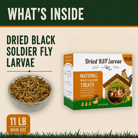 Classic Flock 11 LB Dried Black Soldier Fly Larvae for Chickens, Bulk