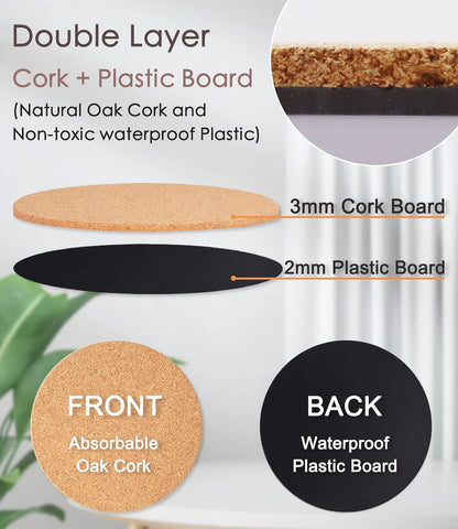 Cork Plant Coasters, Double Layers 8 Inch Cork Planter Coaster, Absorbent Cork Plant Mats, Cork Plant Coasters for House Plants, 6 Pcs