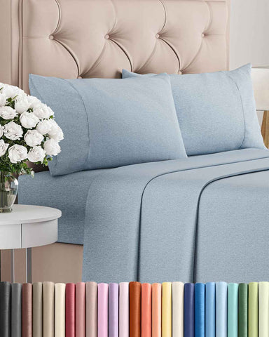Full Size 4 Piece Sheet Set - Breathable & Cooling Sheets - Heathered Blue