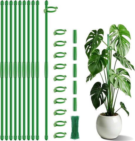 Plant Stakes 17 inch SupKing Support Stick Orchid Stakes with Clips 10Pcs Garden Plant Poles Extended to 3/4/5ft for Indoor Outdoor Potted Tomato Rose Amaryllis Vegetables Monstera -Green